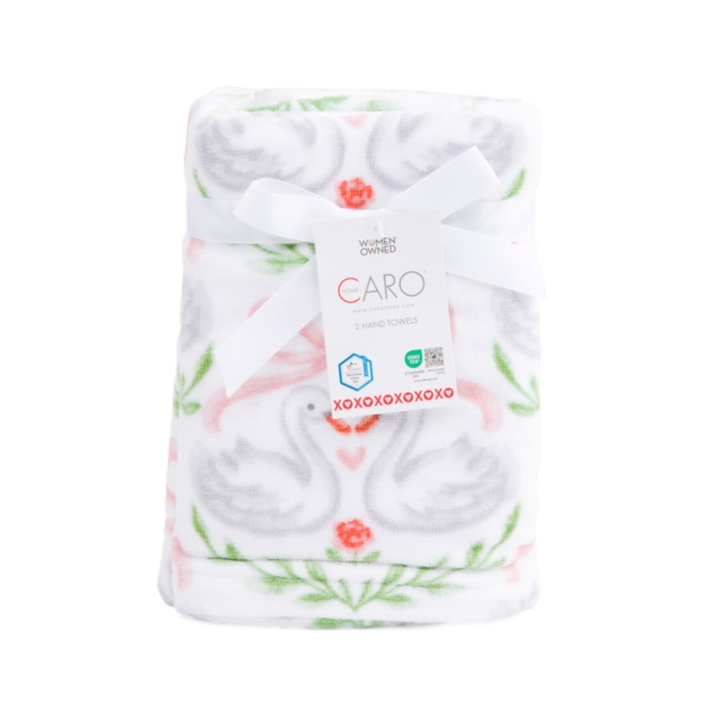Caro Home Swan Heart Hand Towels 2pk